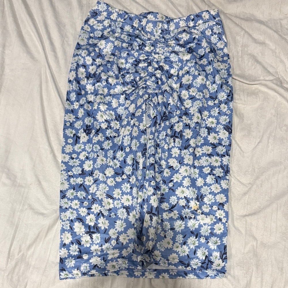 Floral Blue Midi Skirt Size L Shein